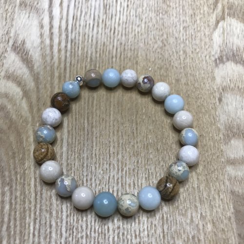 Bracelet perles semi précieuses turquoise et beige