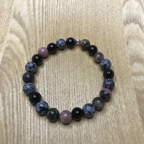 Bracelet perles semi précieuses vieux rose et noir