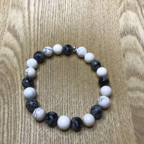 Bracelet perles semi précieuses blanc et gris