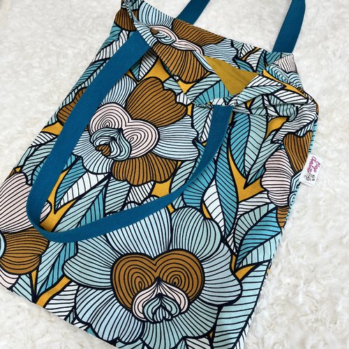 Tote bag chic grosses fleurs turquoise