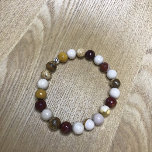 Bracelet perles semi précieuses bordeaux beige