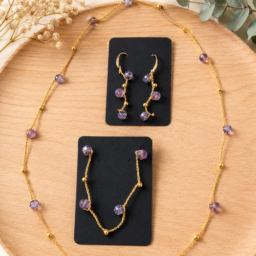 Parure de bijoux au crochet doré et violet