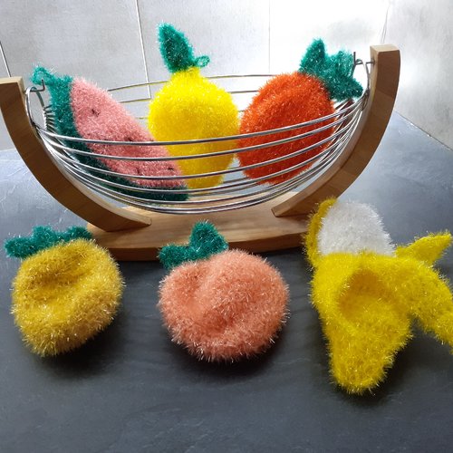 Éponge lavable en forme de fruit – crochetée à la main – zéro déchet – 6 modèles