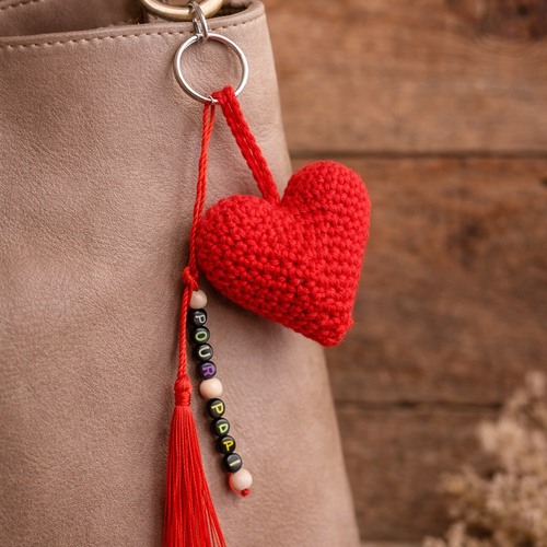 Porte-clé cœur personnalisé – prénom ou message en perles – crochet fait main – 6 coloris