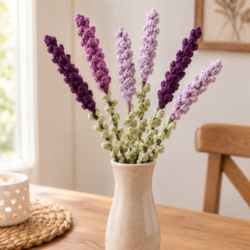 Bouquet de lavande crochetée à la main – fleurs éternelles en coton – décoration personnalisée