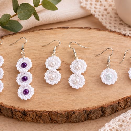 Boucles d’oreilles fleurs crochetées à la main – bijou bohème – perle au choix – 3 modèles