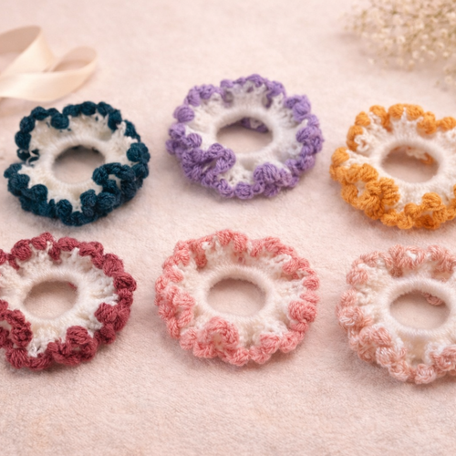 Chouchou diana crocheté à la main – fil français oeko-tex® – accessoire cheveux – 6 coloris