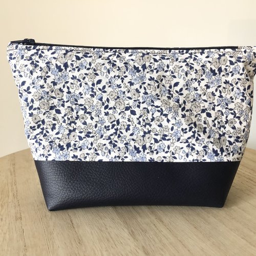 Pochette / trousse taille m en simili cuir et coton fleuri