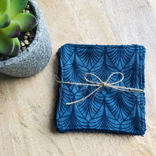 Lingettes en coton et éponge bambou motifs feuilles