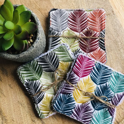 Lingettes en coton et éponge bambou motifs feuilles