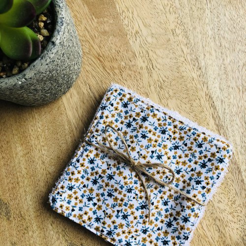 Lingettes en coton et éponge bambou motifs fleuris