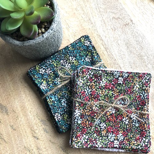 Lingettes en coton et éponge bambou motifs fleuris