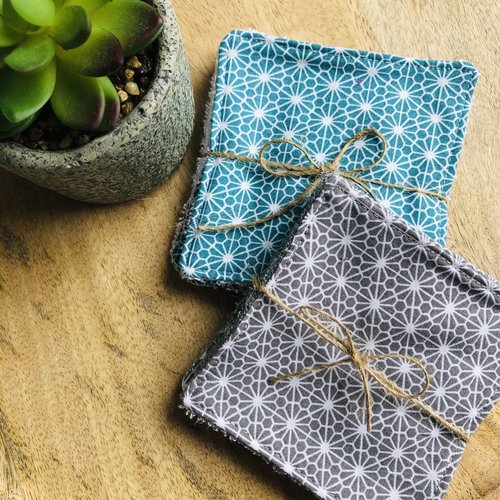 Lingettes en coton et éponge bambou motifs fleuris