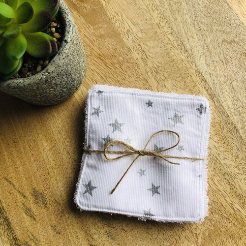 Lingettes en coton et éponge bambou motifs étoiles