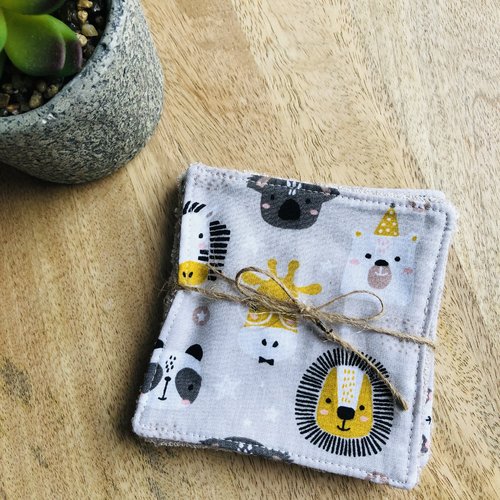 Lingettes en coton et éponge bambou motifs jungle