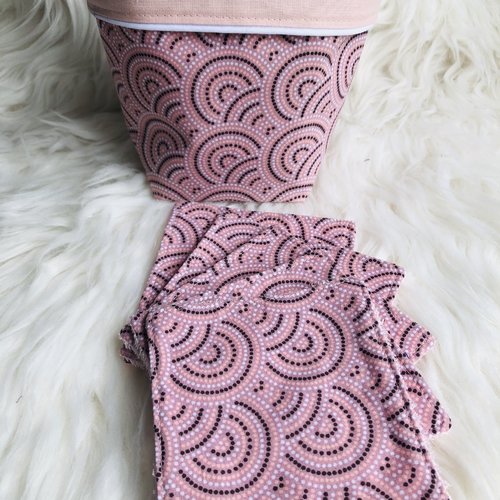Panière et lingettes motifs ronds pointillés rose
