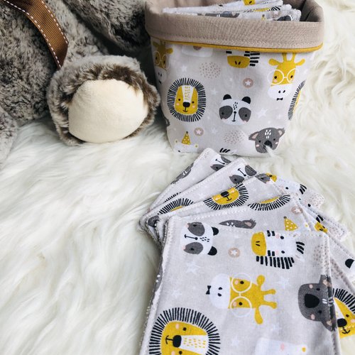 Panière et lingettes en coton et éponge bambou motifs jungle