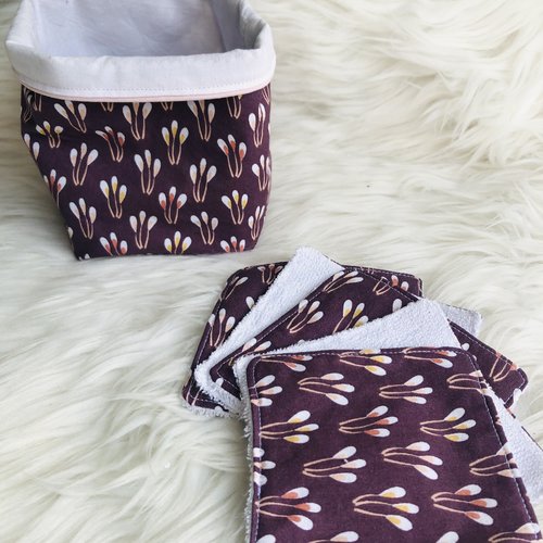 Panière et lingettes en coton et éponge bambou motifs pistils