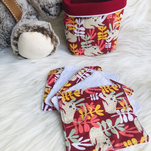 Panière et lingettes en coton et éponge bambou motifs jungle