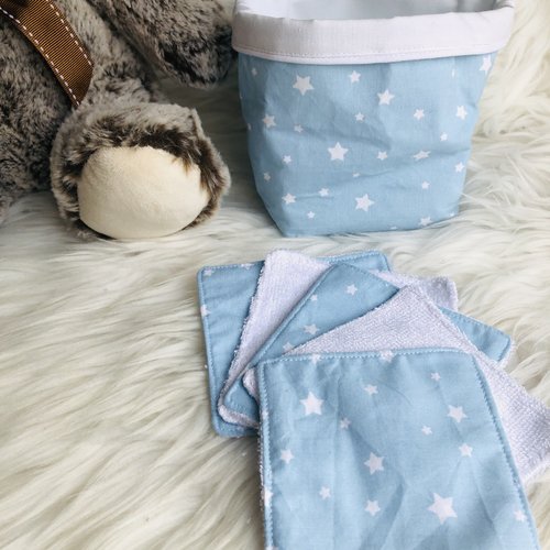 Panière et lingettes en coton et éponge bambou motifs étoiles