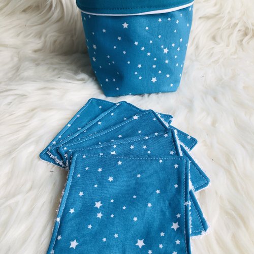 Panière et lingettes en coton et éponge bambou motifs étoiles