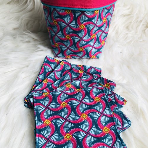 Panière et lingettes en coton et éponge bambou motifs colorés
