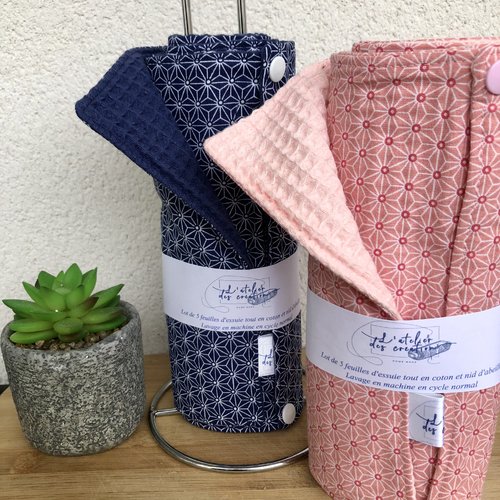 Essuie tout nid abeille 5 feuilles motifs géométriques