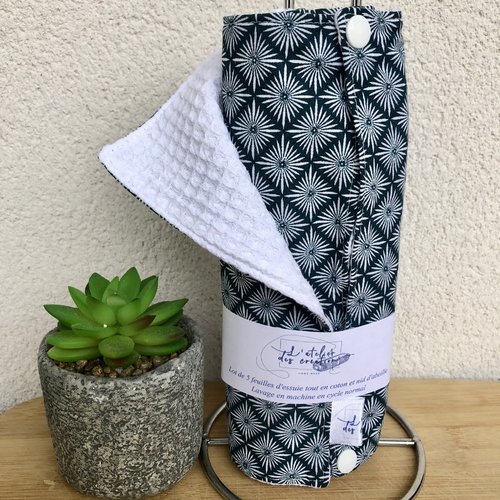 Essuie tout nid abeille 5 feuilles motifs étoiles fines