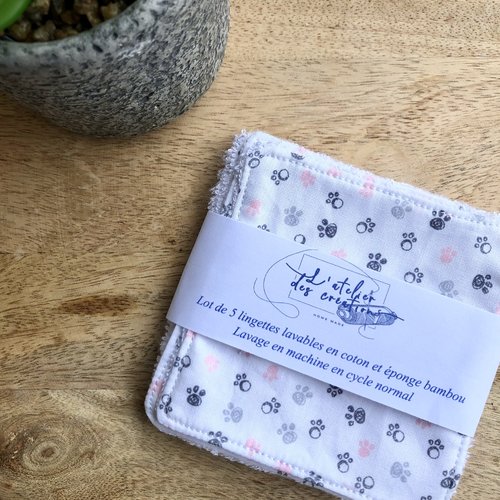 Lingettes en coton et éponge bambou motifs petites pattes