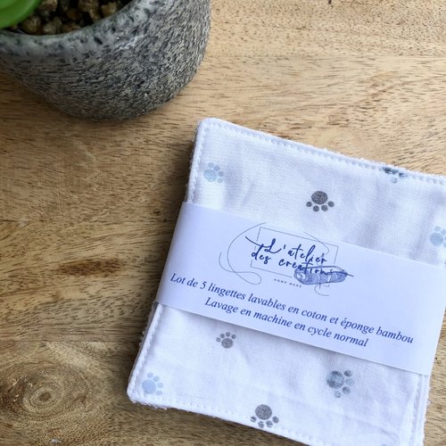 Lingettes en coton et éponge bambou motifs petites pattes