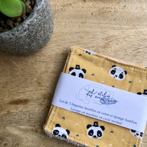 Lingettes en coton et éponge bambou motifs pandas