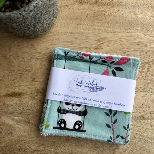 Lingettes en coton et éponge bambou motifs pandas
