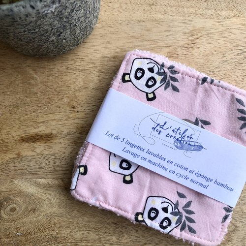 Lingettes en coton et éponge bambou motifs pandas