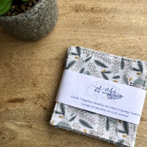 Lingettes en coton et éponge bambou motifs oiseaux