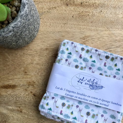 Lingettes en coton et éponge bambou motifs lamas