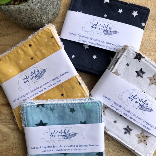 Lingettes en coton et éponge bambou motifs étoiles