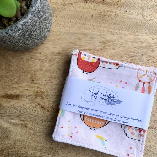 Lingettes en coton et éponge bambou motifs chouettes