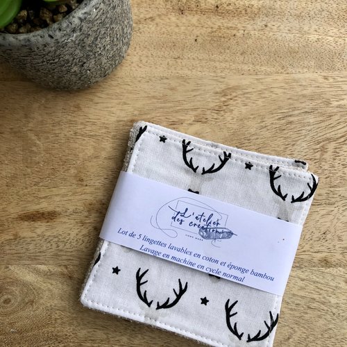 Lingettes en coton et éponge bambou motifs cerfs