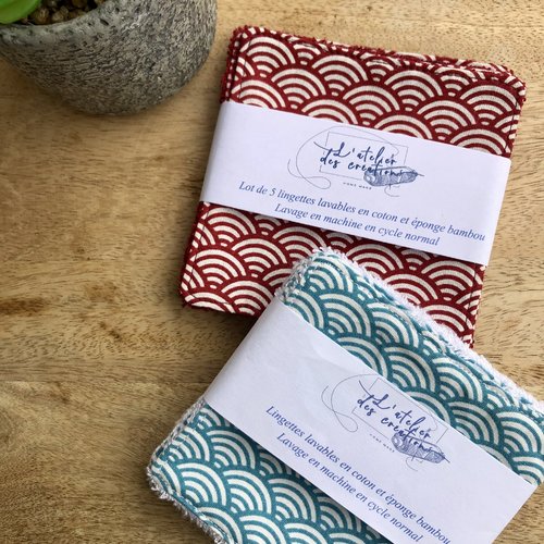 Lingettes en coton et éponge bambou motifs japonais