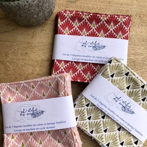 Lingettes en coton et éponge bambou motifs écailles