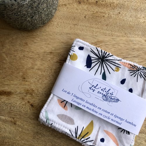 Lingettes en coton et éponge bambou motifs