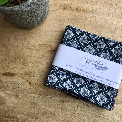 Lingettes en coton et éponge bambou motifs étoiles fines