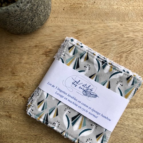 Lingettes en coton et éponge bambou motifs paons