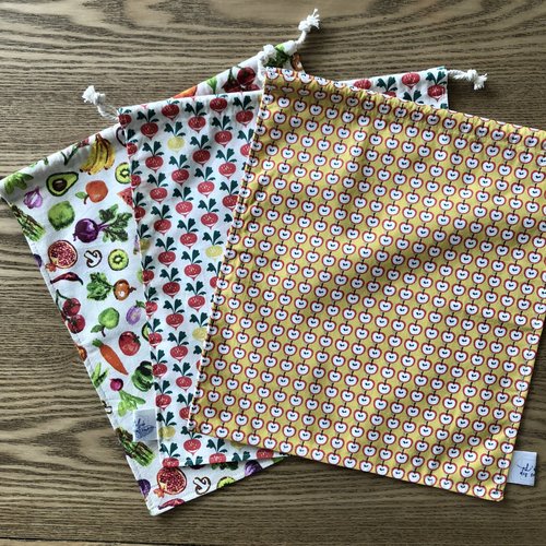 Sac à vrac / sac en tissu réutilisable motifs fruits et légumes