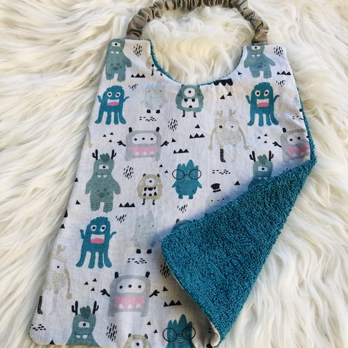 Serviette de cantine / grand bavoir motifs extra-terrestres sur fond blanc