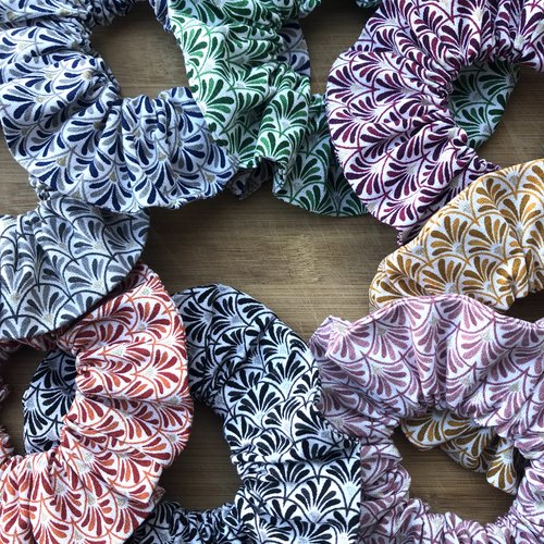 Chouchou en coton cousu main motifs éventails