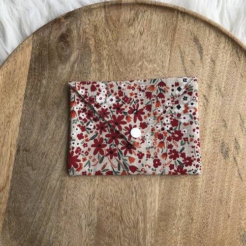 Pochette enveloppe en toile de coton motifs fleur ton rouge