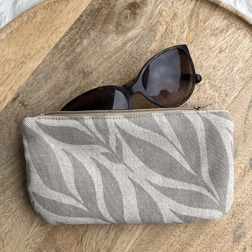 Trousse / étui à lunettes en toile de coton motifs feuillages beige