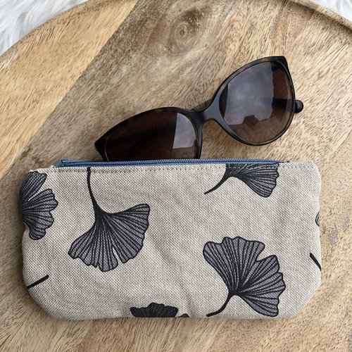 Trousse / étui à lunettes en toile de coton motifs fleurs de ginkgo