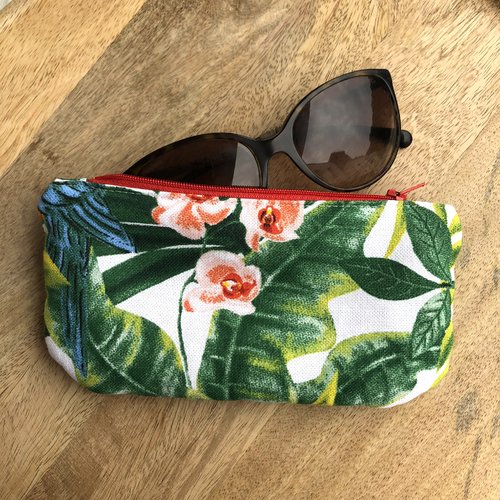 Trousse / étui à lunettes en toile de coton motifs perroquets